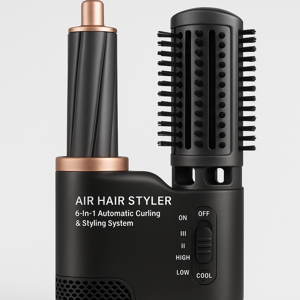 Close-up detail shot of Professional Air Hair Styler Kit - 6-in-1 Automatic Curling & Styling System showcasing premium quality, product detail view
