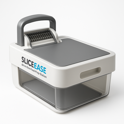 Professional product photo of SLICEEASE All-in-One Food Prep Station - Revolutionize Your Kitchen in Minutes, clean white background, commercial photography, high quality