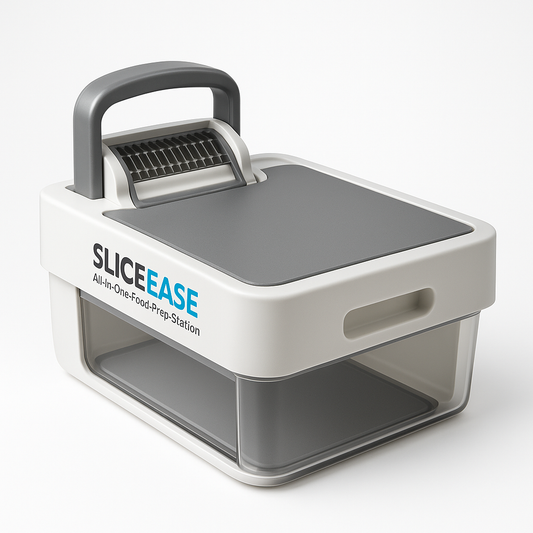 Professional product photo of SLICEEASE All-in-One Food Prep Station - Revolutionize Your Kitchen in Minutes, clean white background, commercial photography, high quality