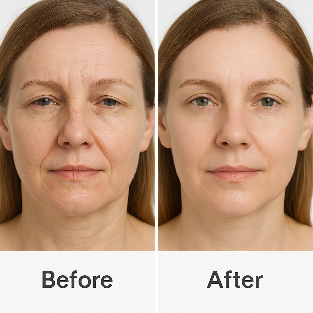 Before and after comparison showing Red Light Mask Q-Rejuvalight Pro | Professional LED Therapy At Home results, slideshow format