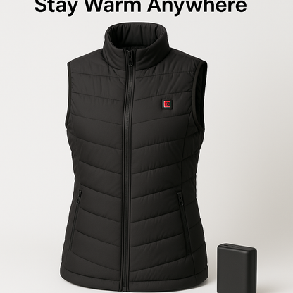 Customer testimonial image featuring Women's Heated Gilet with High Capacity Battery - Stay Warm Anywhere, collection style layout