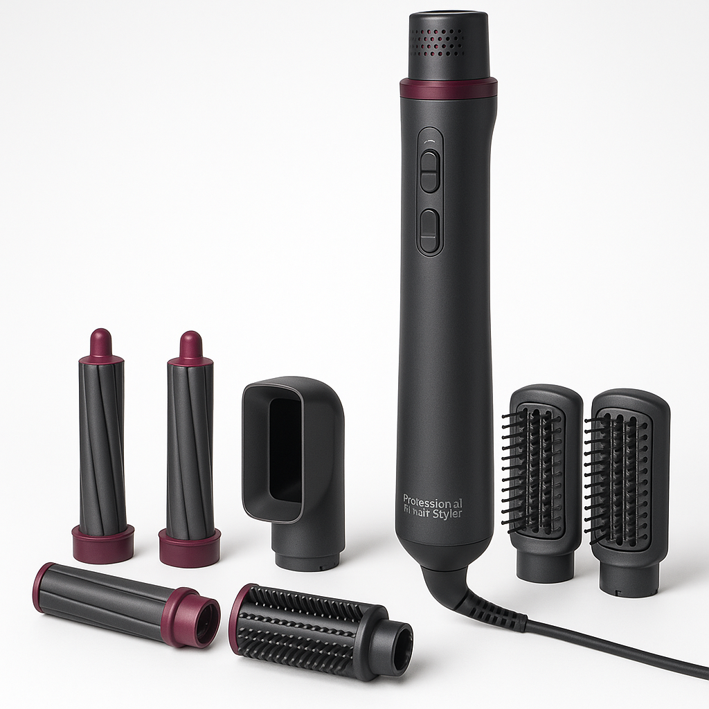 Professional product photo of Professional Air Hair Styler Kit - 6-in-1 Automatic Curling & Styling System, clean white background, commercial photography, high quality