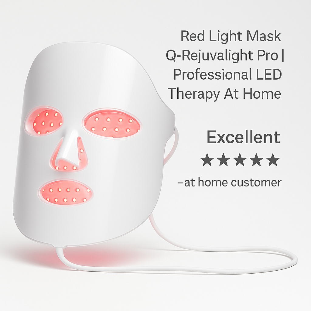 Customer testimonial image featuring Red Light Mask Q-Rejuvalight Pro | Professional LED Therapy At Home, collection style layout