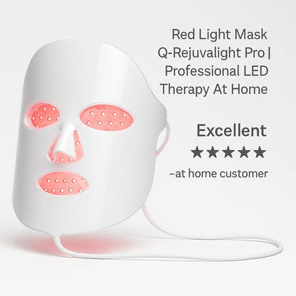 Customer testimonial image featuring Red Light Mask Q-Rejuvalight Pro | Professional LED Therapy At Home, collection style layout