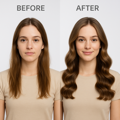 Before and after comparison showing Professional Air Hair Styler Kit - 6-in-1 Automatic Curling & Styling System results, slideshow format
