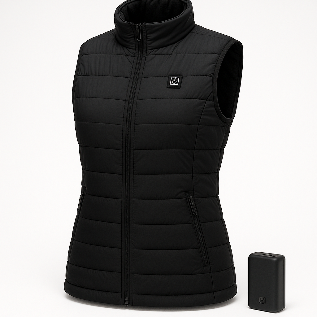 Professional product photo of Women's Heated Gilet with High Capacity Battery - Stay Warm Anywhere, clean white background, commercial photography, high quality