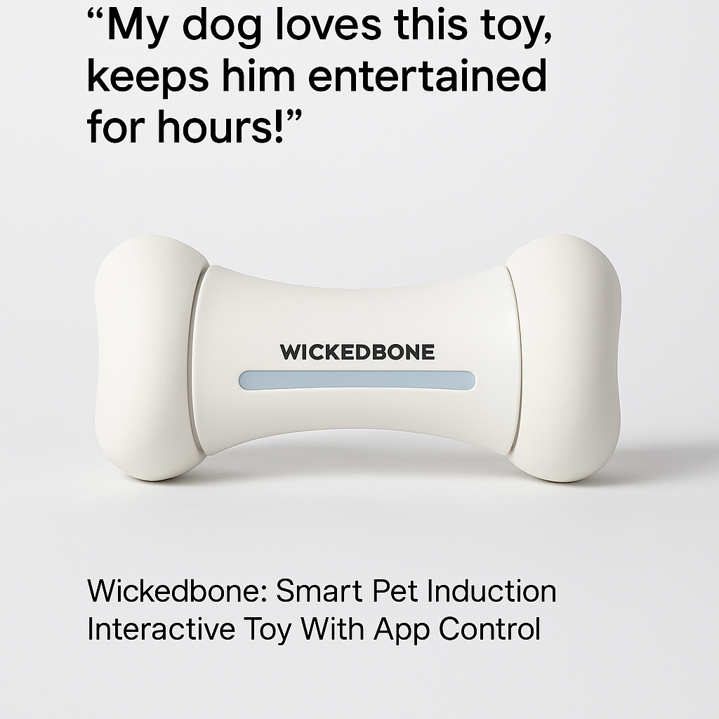 Customer testimonial image featuring Wickedbone: Smart Pet Induction Interactive Toy With App Control, collection style layout
