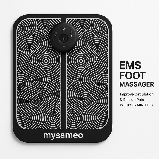 Professional product photo of Mysameo EMS Foot Massager - Improve Circulation & Relieve Pain in Just 15 Minutes, clean white background, commercial photography, high quality