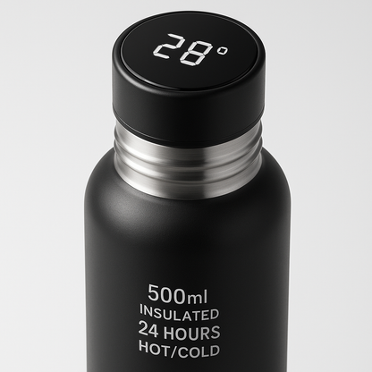 Close-up detail shot of Smart Temperature Display Water Bottle - 500ml Insulated Stainless Steel - 24hr Hot/Cold Retention showcasing premium quality, product detail view