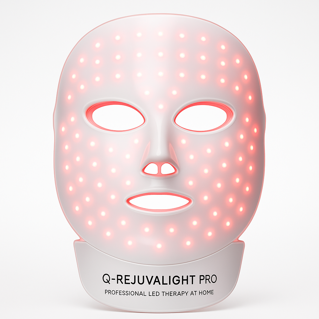 Professional product photo of Red Light Mask Q-Rejuvalight Pro | Professional LED Therapy At Home, clean white background, commercial photography, high quality
