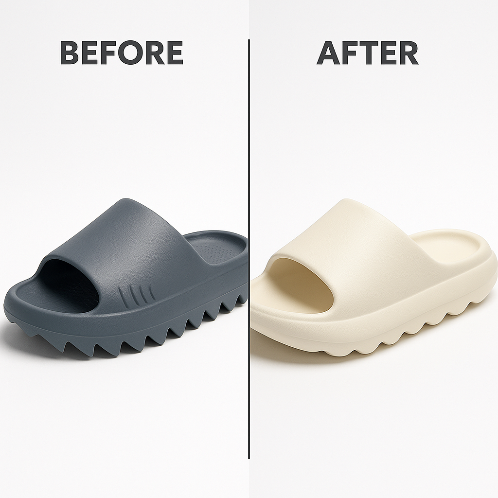 Before and after comparison showing Sharks Slides - Cloud Slides: Experience Walking on Air with Every Step results, slideshow format