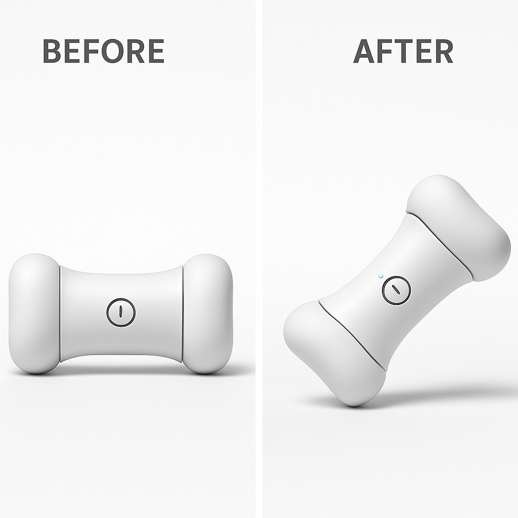 Before and after comparison showing Wickedbone: Smart Pet Induction Interactive Toy With App Control results, slideshow format
