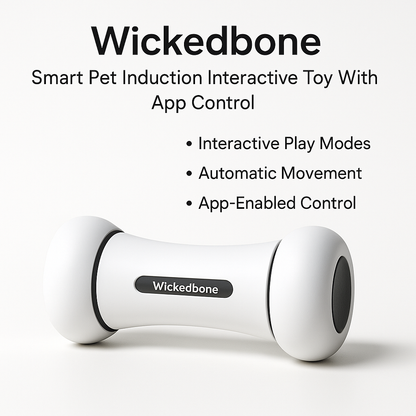 Marketing visual for Wickedbone: Smart Pet Induction Interactive Toy With App Control with key benefits highlighted, blog post style