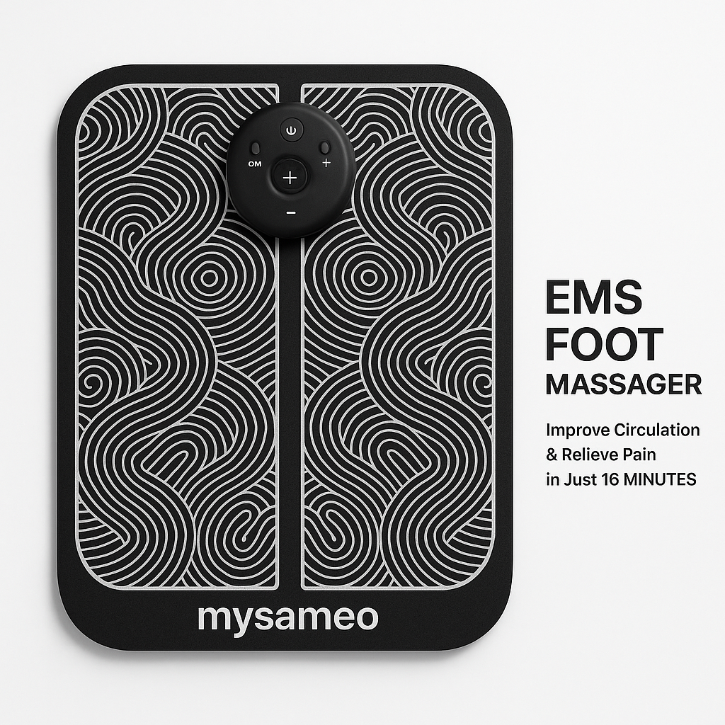 Professional product photo of Mysameo EMS Foot Massager - Improve Circulation & Relieve Pain in Just 15 Minutes, clean white background, commercial photography, high quality